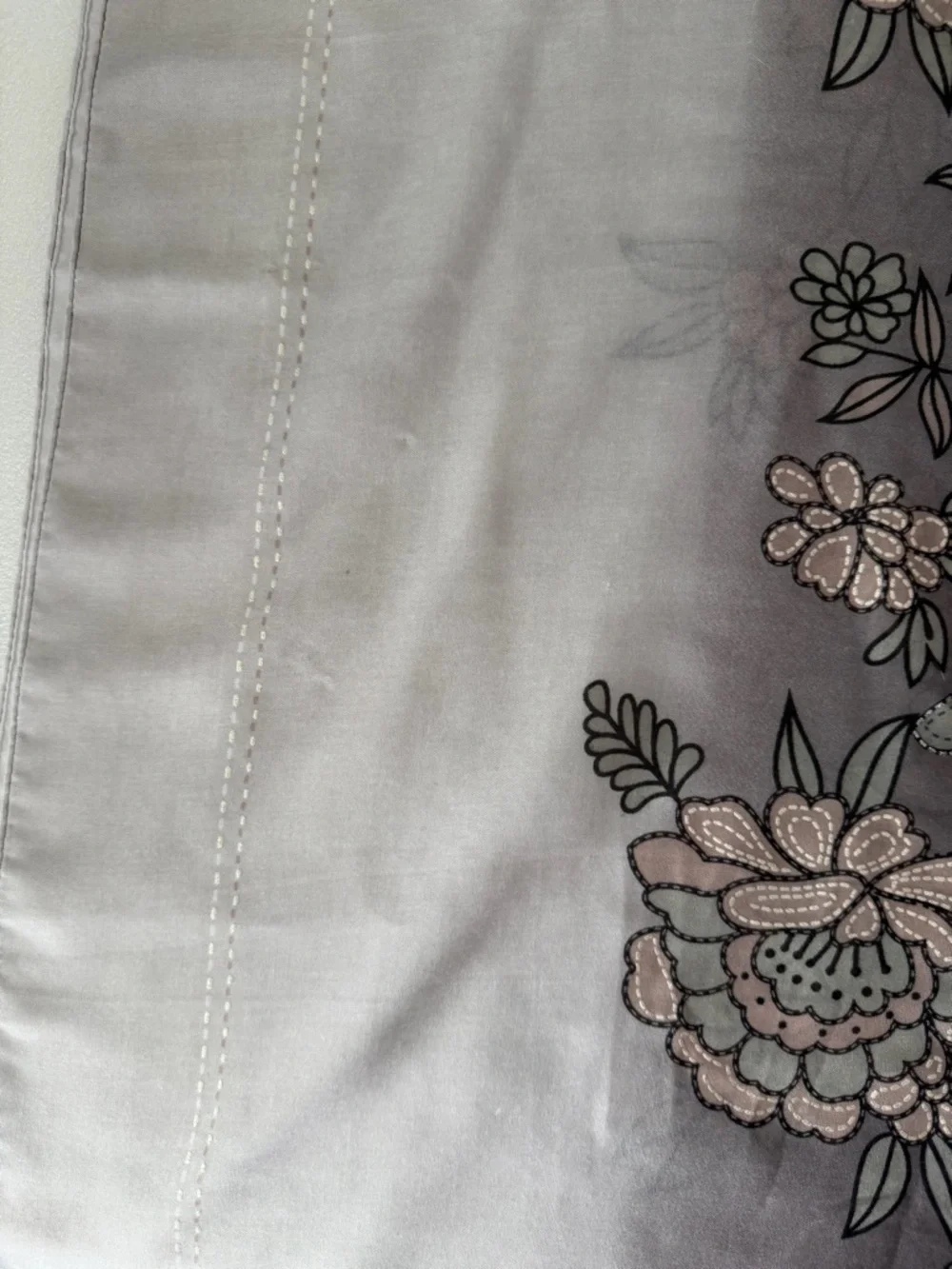 Soft Floral Scarf Wrap Grey Blush Lightweight Gauze Shawl Boho Feminine Romantic